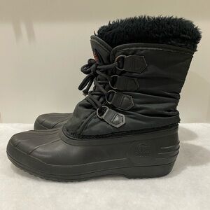 Sorel Women’s Kaufmam Canada Black Lined Rubber Fur Top Lace Up Snow Boots-10